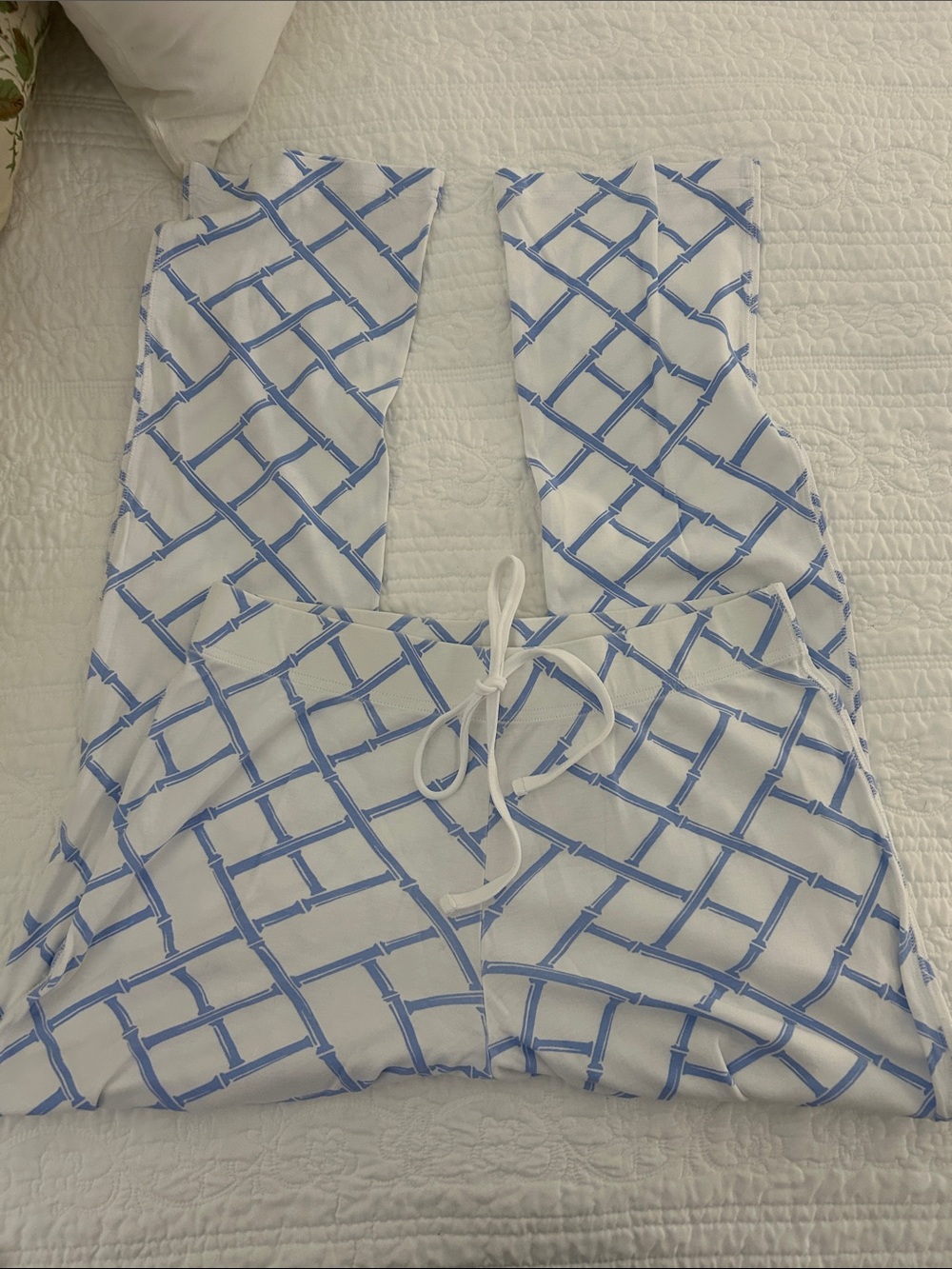 The Beaufort Bonnet Company Blue and White Bamboo Lattice Pajama Set - Picture 5 of 5